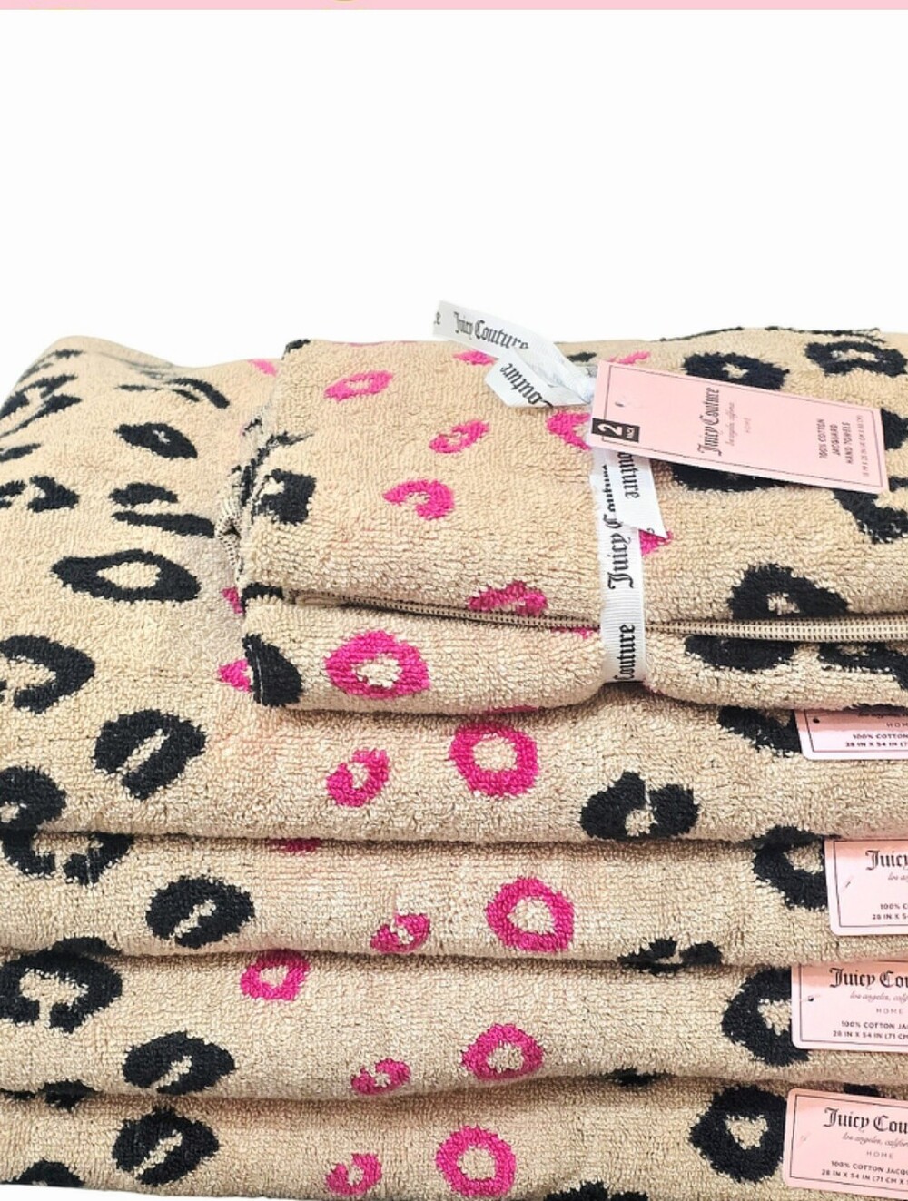 Juicy Couture Home Leopard Logo Print Plush Oversized Bath & Hand Towel Set - Picture 2 of 10